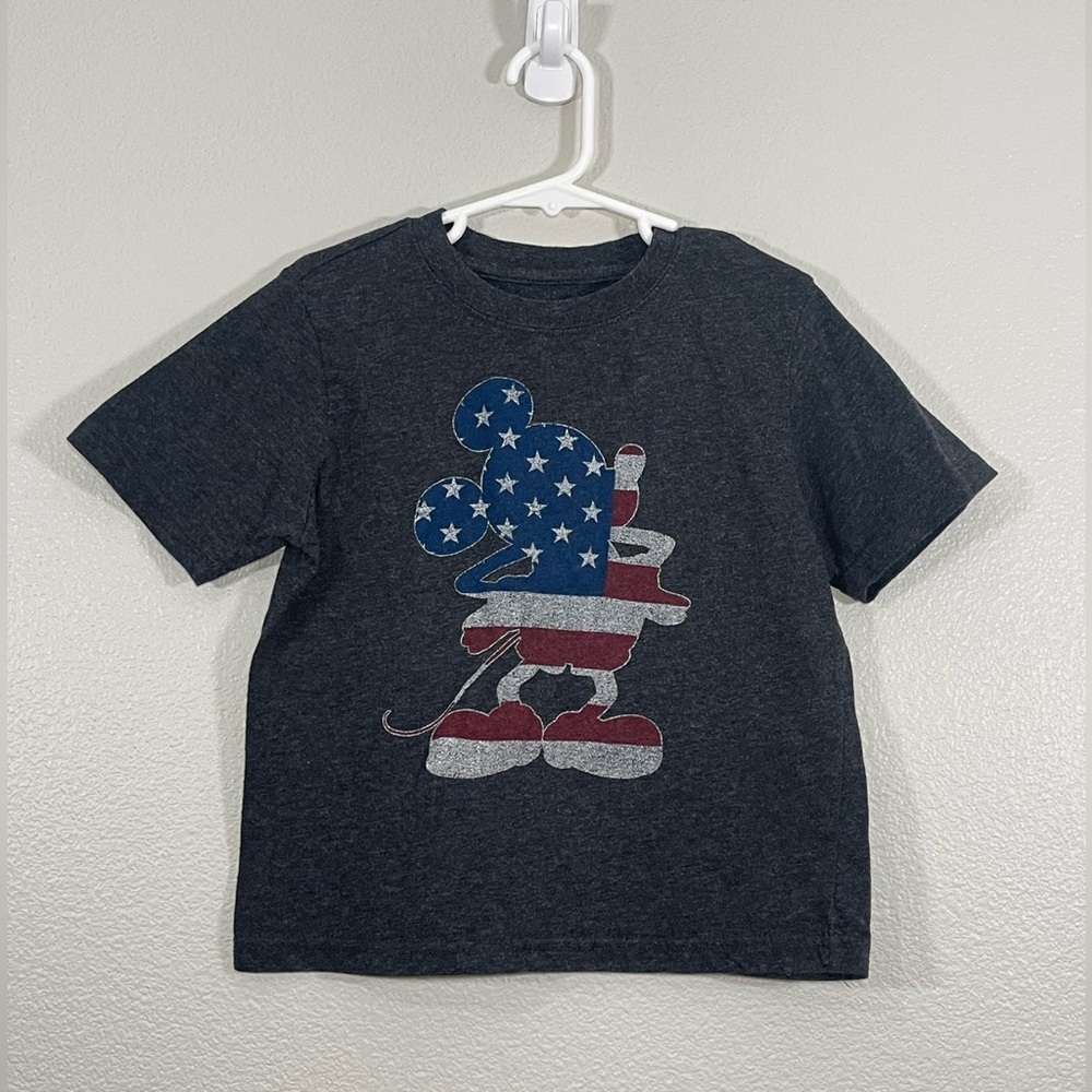 Disney Shirt Mickey Mouse Stars Stripes T-Shirt Patriotic Tee Dark Gray 5T